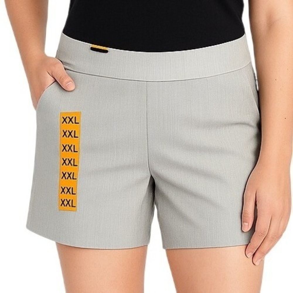 Hilary Radley Bermuda Shorts XXL Off White Gray Striped Pull On Stretch Casual